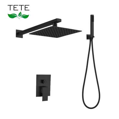 Two Ways of Function Black Bathroom Rainfall Shower Head Diverter in Wall Mounted Concealed Hot Cold Mixer Shower